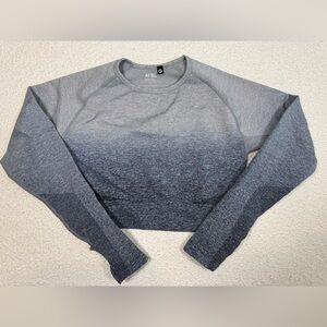 AYBL Knitted Crop Top Long Sleeve Blue Workout Thumb Holes Women's M